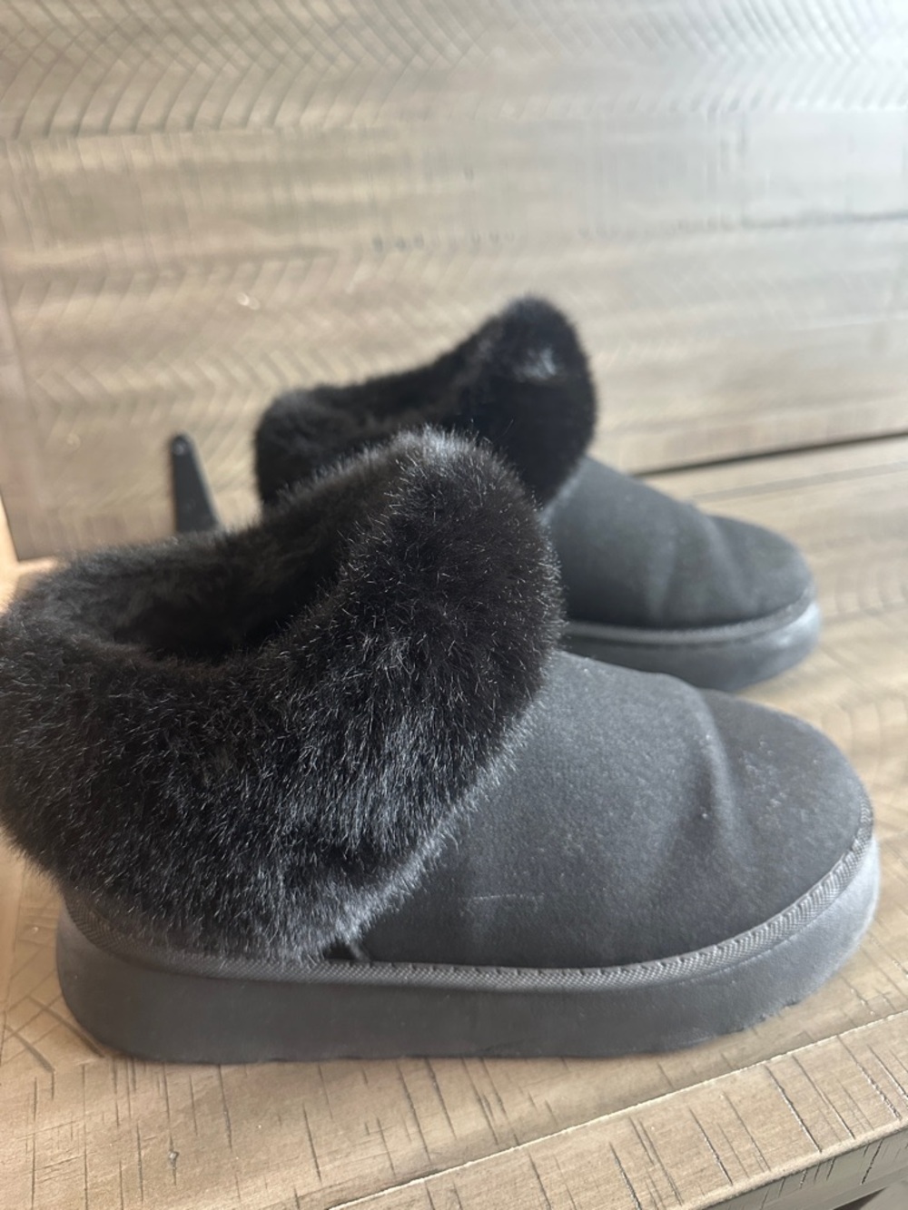 Women's Platform Black Faux Fur Cuff Slip-On Ankle Booties